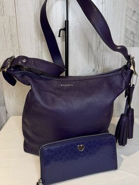 Coach Legacy Marine Large Duffle Bucket Bag Dark Purple Plum & Wallet 13’ 31242E